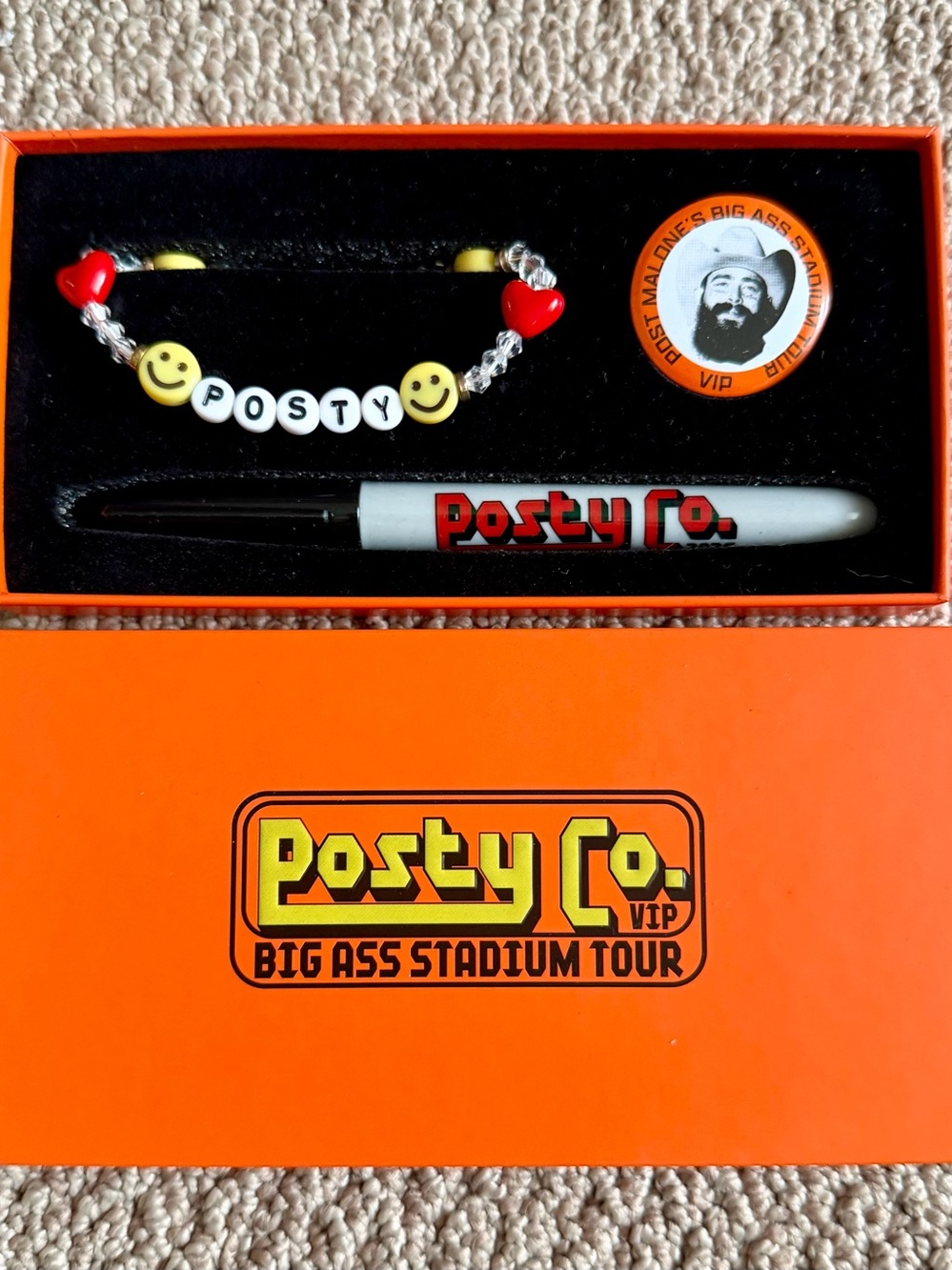 Post Malone VIP Big Ass Stadium Tour Set Bracelet Pin Sharpie Posty Co.
